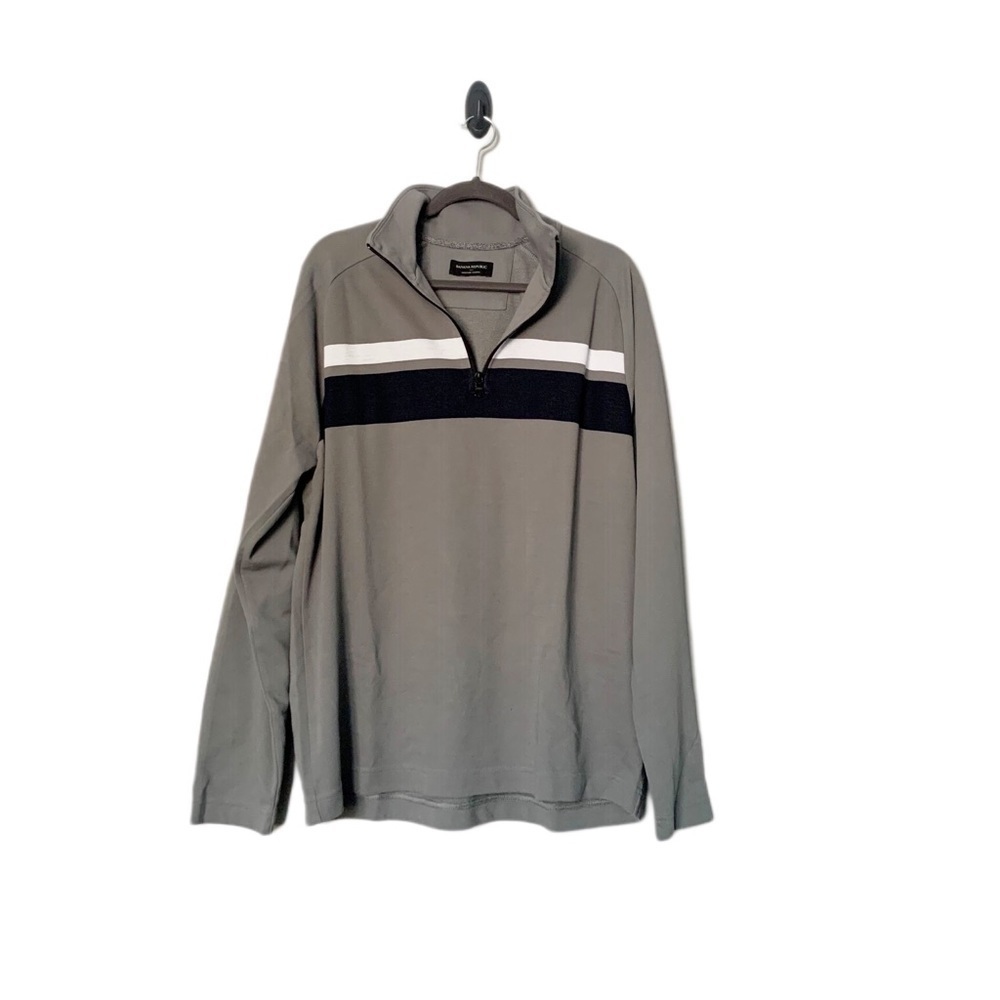 Banana Republic Mens Quarter Zip Sweater Pullover Turtleneck Gray White Blue